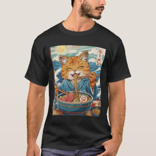 Cute Japanese Ramen Cat The Great Wave  T-Shirt