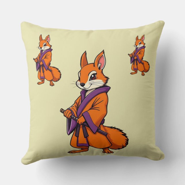 Cute Japanese Samurai Squirrel Cushion (Back)