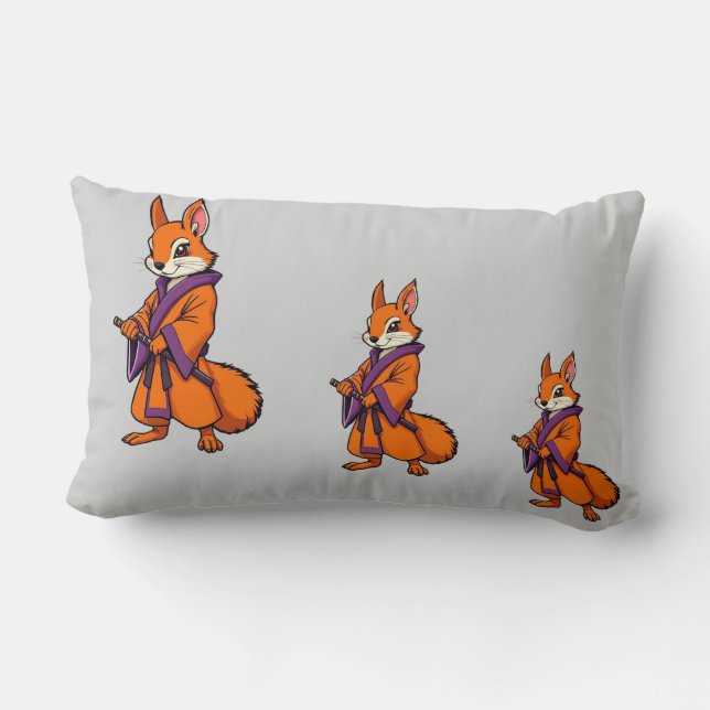 Cute Japanese Samurai Squirrel Lumbar Cushion (Back)