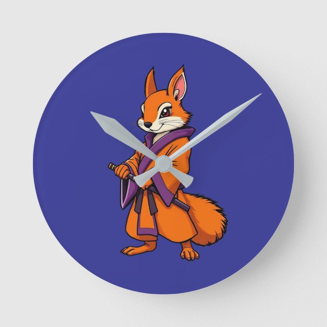 Cute Japanese Samurai Squirrel Round Clock (Front)