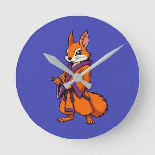 Cute Japanese Samurai Squirrel Round Clock