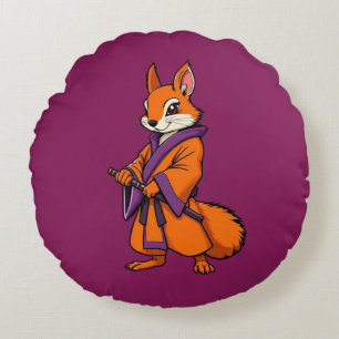 Cute Japanese Samurai Squirrel Round Cushion