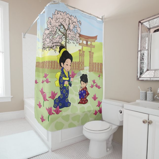 Cute Japanese Style illustration Shower Curtain (In Situ)