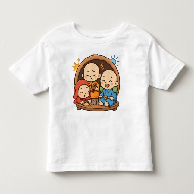 Cute Japanese Style Monks Graphic Tee (Front)