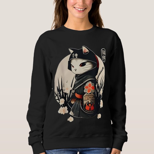 Cute Japanese-style Ninja Cat Sweatshirt (Front)