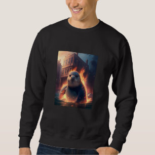 Cute Japanese Style Otter Giant Sea Otter Dinosaur Sweatshirt