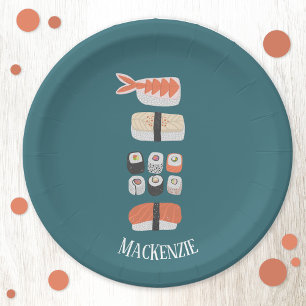 Cute Japanese Sushi Custom Name Paper Plate