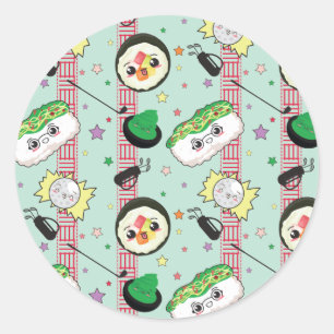Cute Japanese Sushi Lover Golfing Pattern Classic Round Sticker
