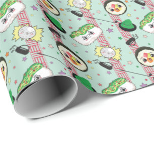 Cute Japanese Sushi Lover Golfing Pattern  Wrapping Paper