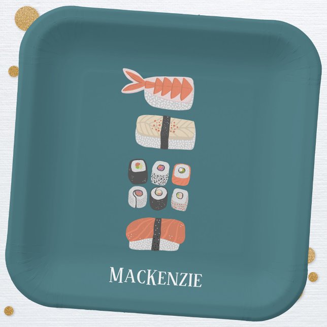 Cute Japanese Sushi Personalised Paper Plate (Japanese food art sushi personalized paper plate)