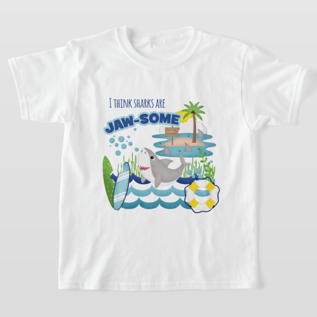 Cute Jawsome Surfer Island Shark T-Shirt (Laydown)