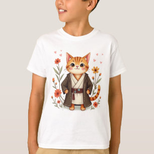 Cute Jedi Cat T-Shirt - Floral Space Warrior Kitty