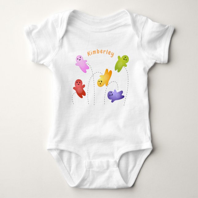 Cute jelly babies candy sweets cartoon baby bodysuit (Front)