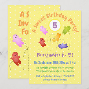Cute jelly babies candy sweets cartoon invitation