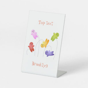 Cute jelly babies candy sweets cartoon pedestal sign