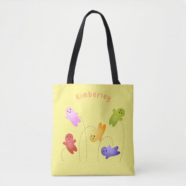 Cute jelly babies candy sweets cartoon tote bag (Front)