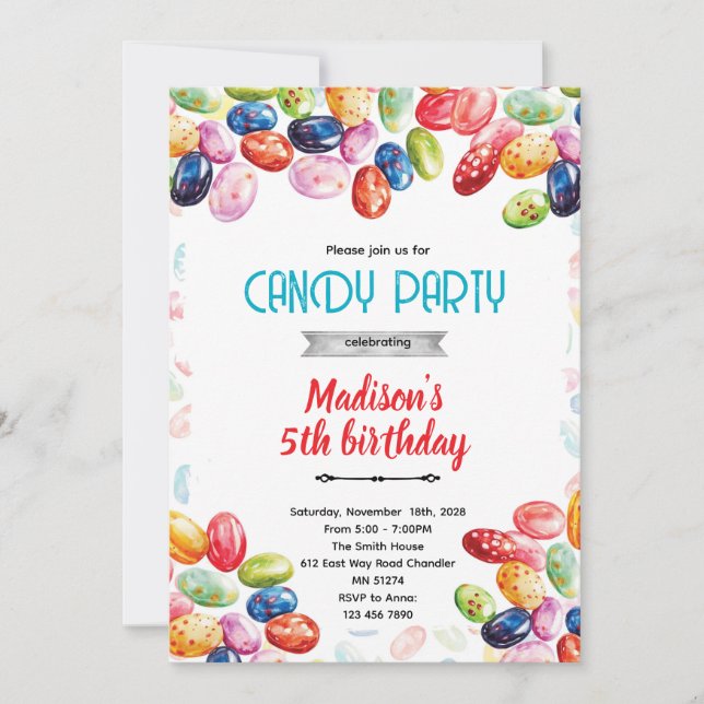 Cute jellybean party theme invitation (Front)