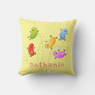 Cute jellybeans jumping cartoon illustration cushion