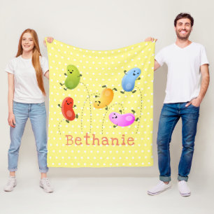 Cute jellybeans jumping cartoon illustration fleece blanket