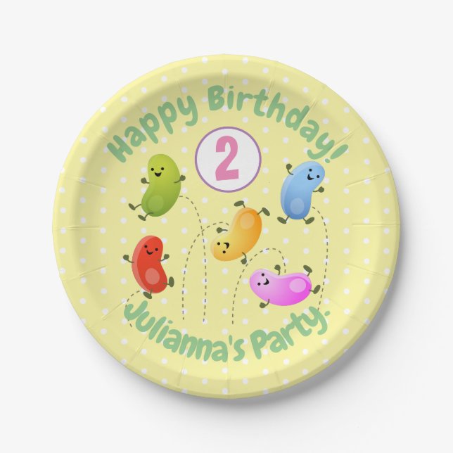Cute jellybeans personalised cartoon birthday paper plate (Front)