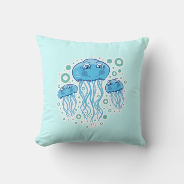 Cute Jellyfish And Bubbles pillow (Front)