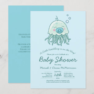 Cute Jellyfish Baby Shower Kawaii Blue Boy Invitation