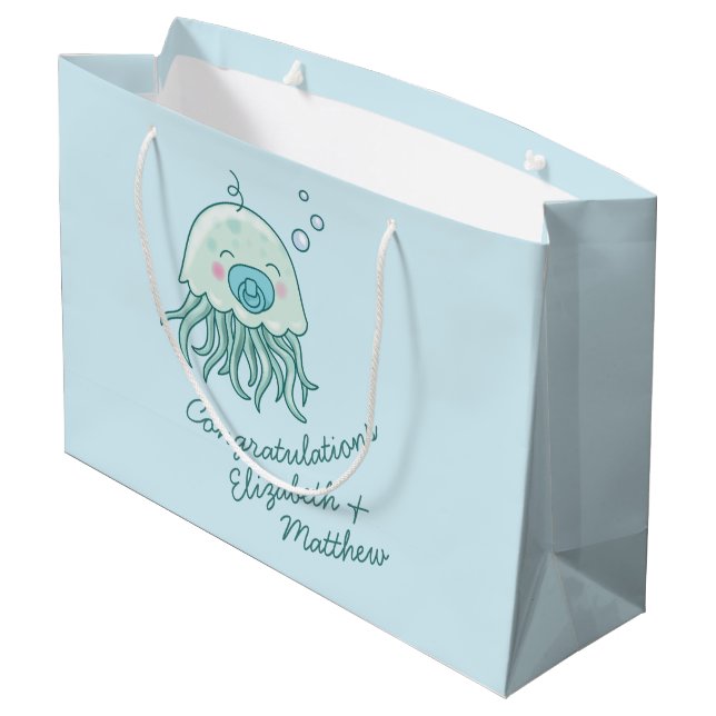 Cute Jellyfish Baby Shower Kawaii Blue Boy Large Gift Bag (Back Angled)