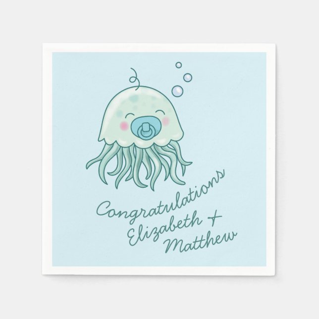 Cute Jellyfish Baby Shower Kawaii Blue Boy Napkin (Front)