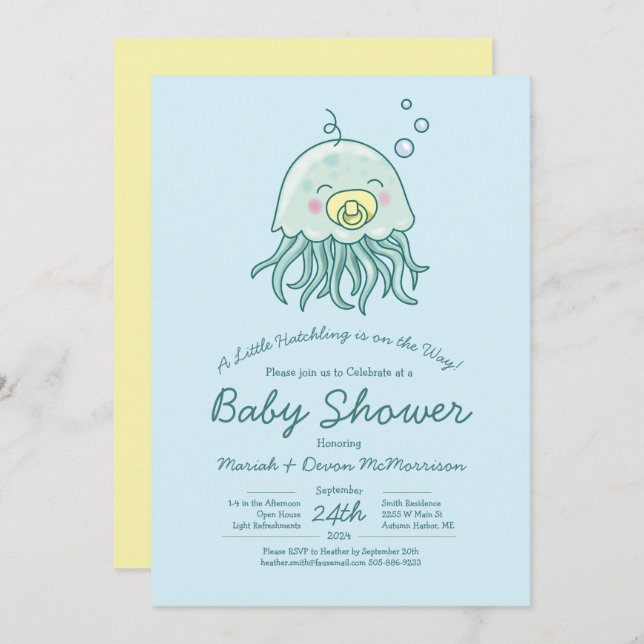 Cute Jellyfish Baby Shower Kawaii Invitation (Front/Back)