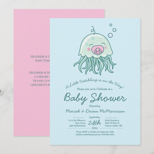 Cute Jellyfish Baby Shower Kawaii Pink Girl Invitation (Front/Back)
