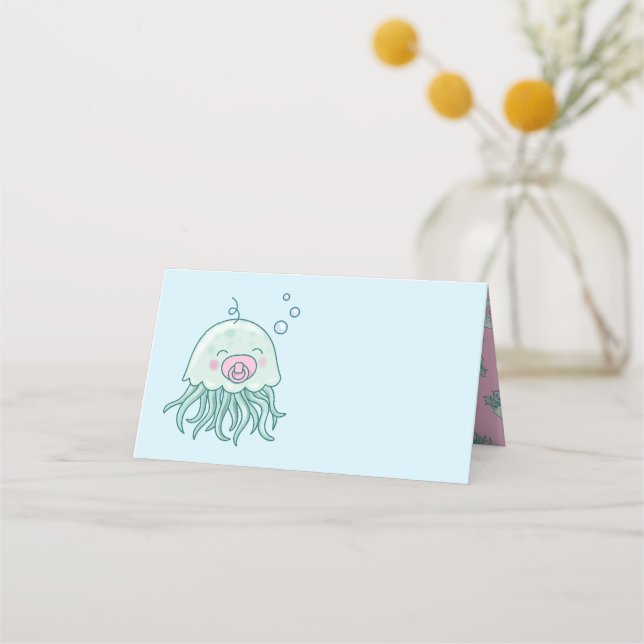 Cute Jellyfish Baby Shower Kawaii Pink Girl Place Card (Front)