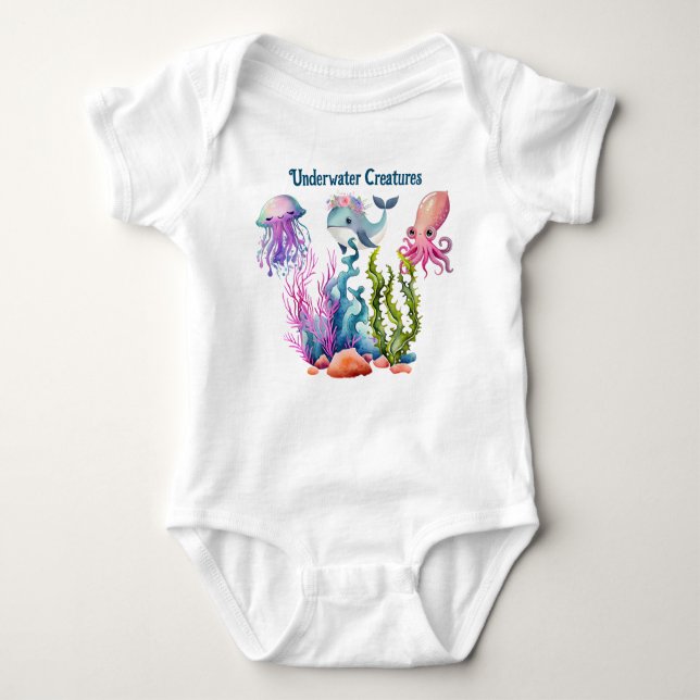 Cute Jellyfish, baby whale & octopus Bodysuit (Front)