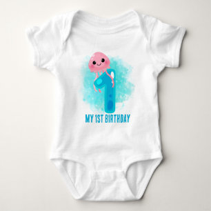 cute Jellyfish first Birthday add text  Baby Bodysuit