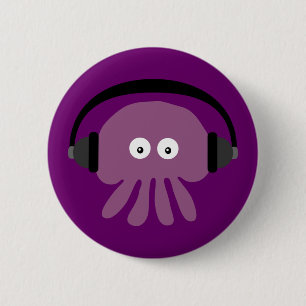 Cute Jellyfish & Headphones Customisable Purple 6 Cm Round Badge