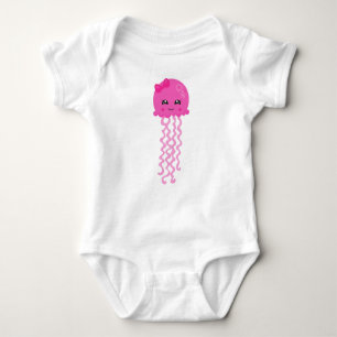Cute Jellyfish, Little Jellyfish, Pink Jellyfish Baby Bodysuit
