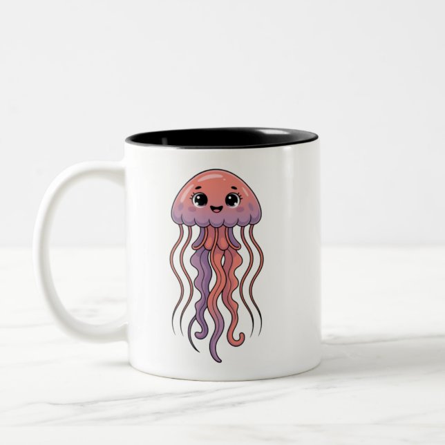 Cute Jellyfish Ocean Aesthetic Two-Tone Coffee Mug (Left)