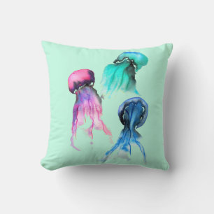 Cute jellyfish trio watercolor art cushion