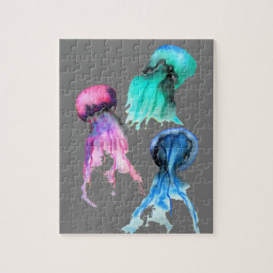 Cute jellyfish trio watercolor art jigsaw puzzle
