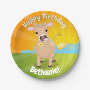 Cute Jersey cow personalised birthday Paper Plate