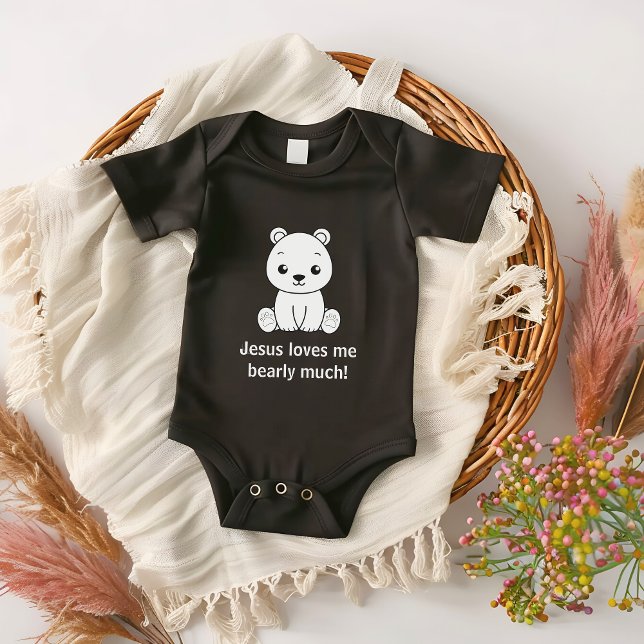 Cute Jesus Loves Me Bearly Much Christian Baby Bodysuit (Creator Uploaded)