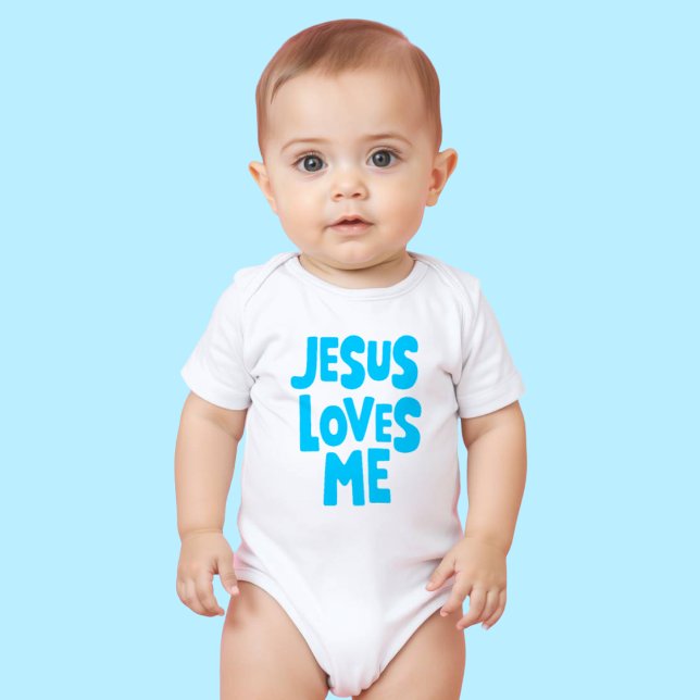 Cute "Jesus Loves Me" in Blue for Baby bodysuit (Creator Uploaded)