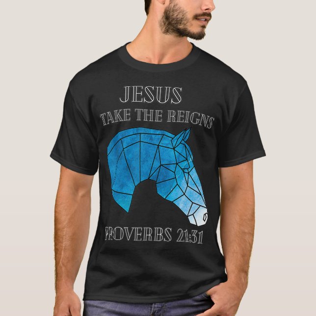 Cute Jesus Take The Reins Stained Glass Horse  T-Shirt (Front)