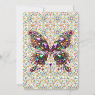 Cute jewelled Mardi Gras butterfly Holiday Card