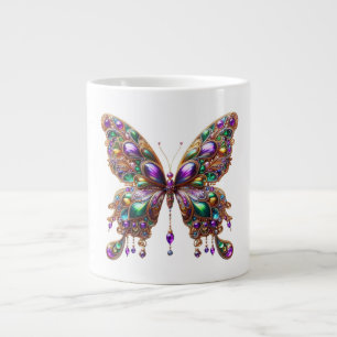 Cute jewelled Mardi Gras butterfly Large Coffee Mug