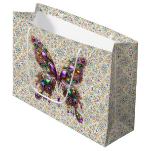 Cute jewelled Mardi Gras butterfly Large Gift Bag