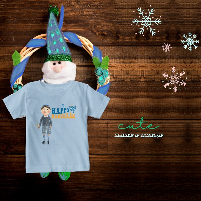 Cute Jewish Boy Happy Hanukkah  Baby T-Shirt (Cute Jewish Boy Happy Hanukkah Baby T-Shirt)