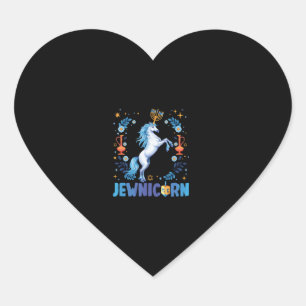 Cute Jewnicorn Jewish Unicorn Menorah Chanukah Han Heart Sticker
