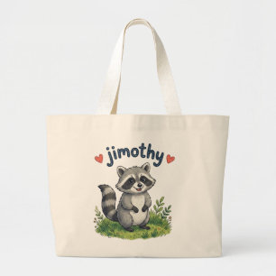 Cute Jimothy Racoon in the Garden with Hearts Large Tote Bag
