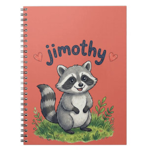 Cute Jimothy Racoon in the Garden with Hearts Notebook