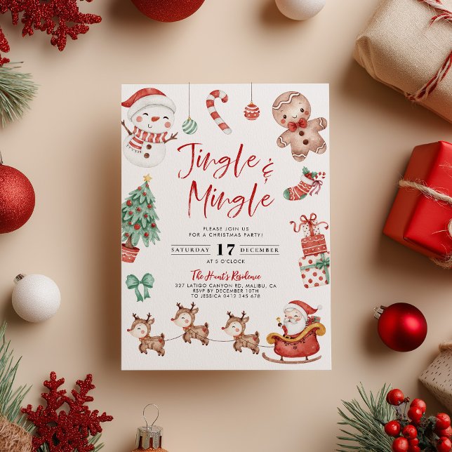 Cute Jingle & Mingle Christmas Party Invitation (Jingle and Mingle Christmas Party Invitation)